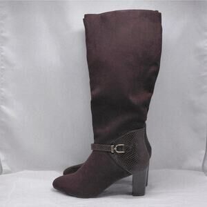 Karen Scott Sharonn Brown Knee High Boots 7.5M Faux Suede Chunky Block Heel